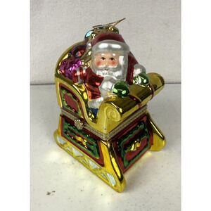 Mr Christmas Animated Porcelain Music Box Santa Sleigh "Wish you a Merry‎ Xmas"